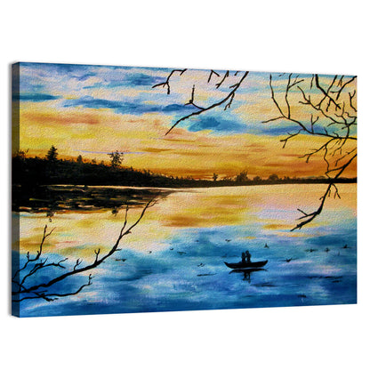 Lovers Ride A Boat On Lake Wall Art