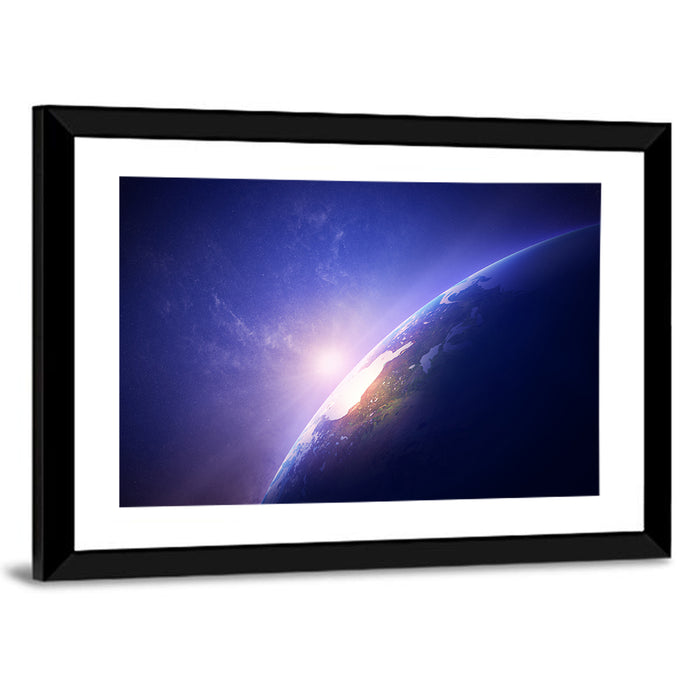 Glowing Sunrise Over North America Wall Art as a framed print