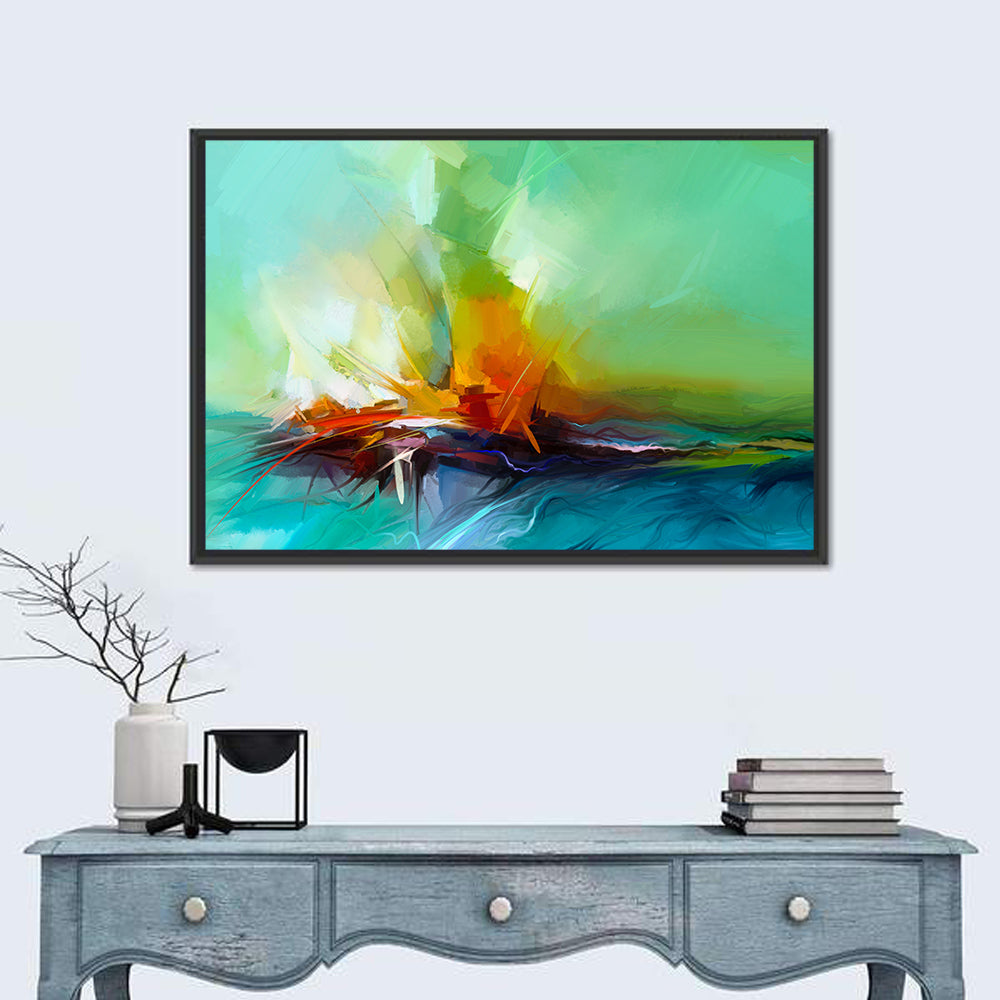 Converging Light Abstract Landscape Wall Art in a room, landscape