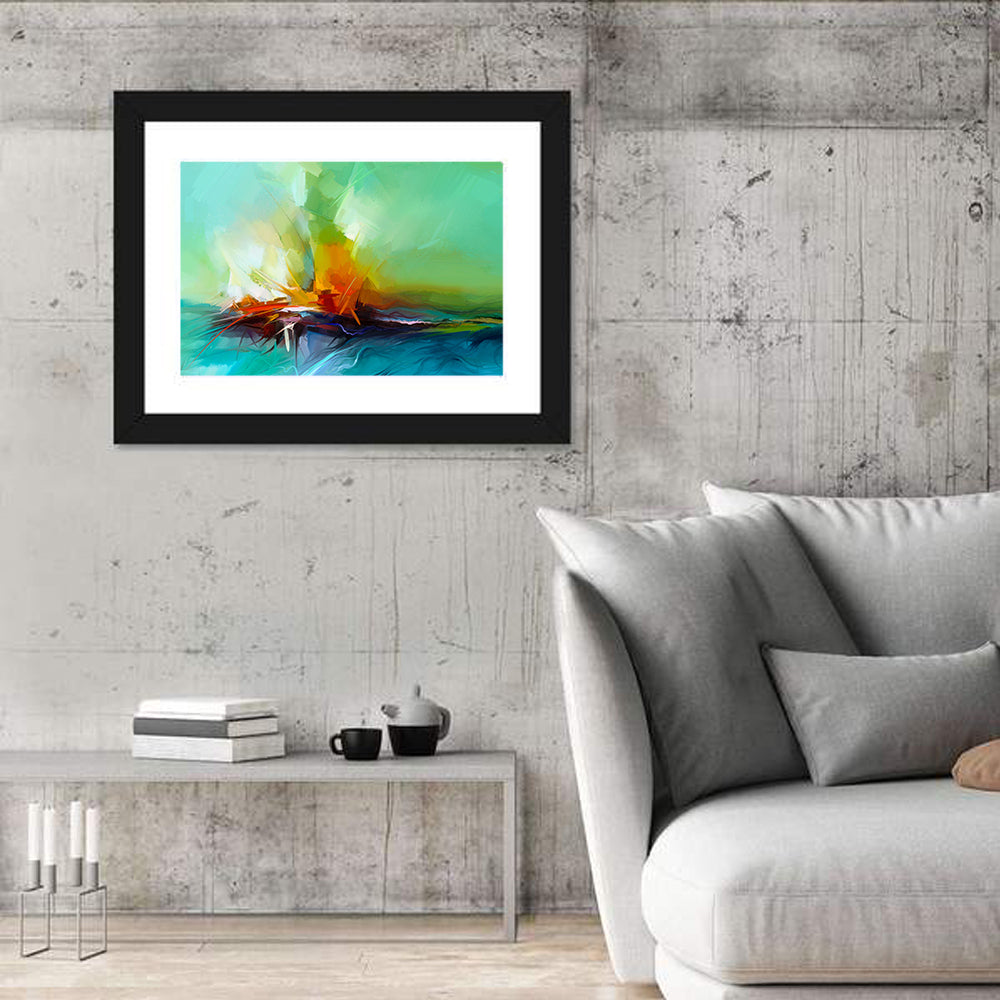 Converging Light Abstract Landscape Wall Art in a room, landscape