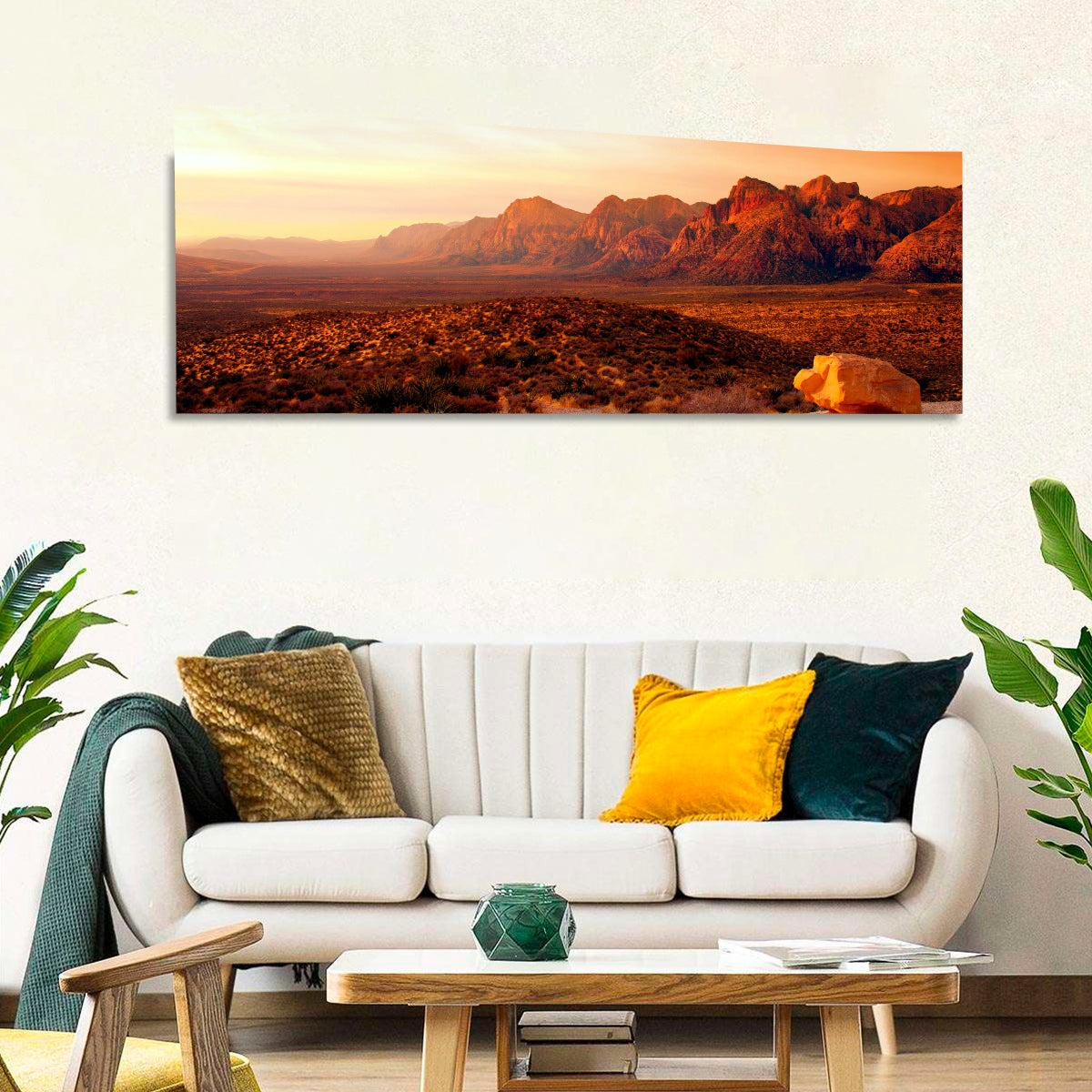 Red Rock Canyon Sunset Wall Art in a room, panoramic