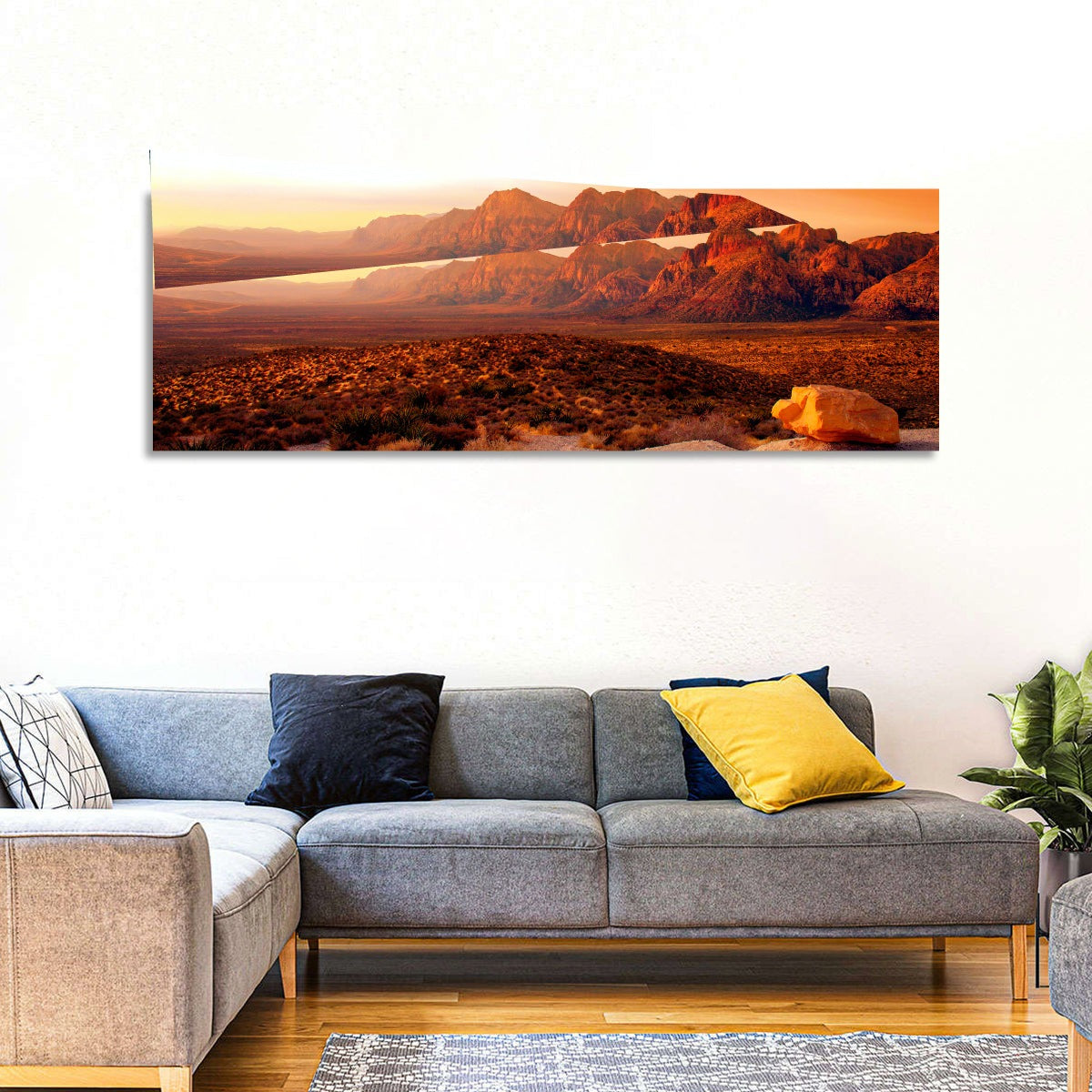 Red Rock Canyon Sunset Wall Art in a room, panoramic