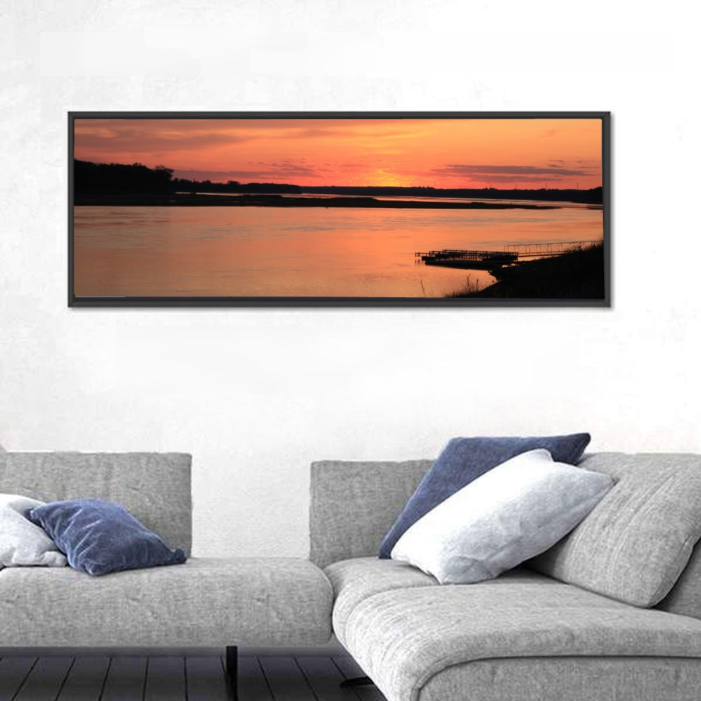 Missouri River Sunset at Dusk Wall Art in a room, panoramic