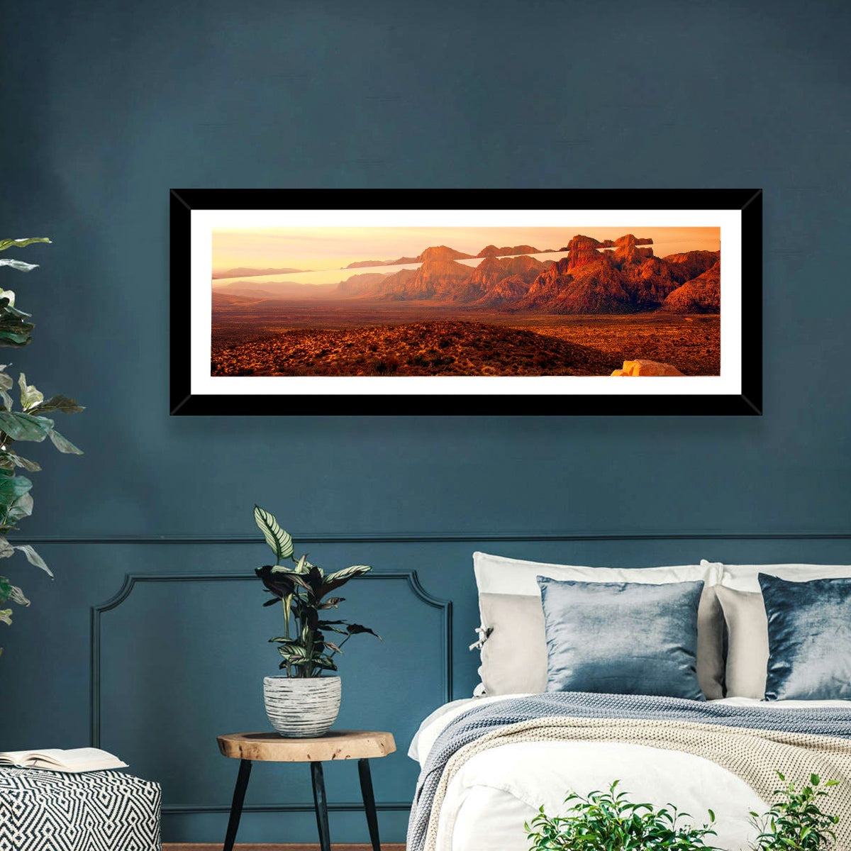 Red Rock Canyon Sunset Wall Art in a room, panoramic