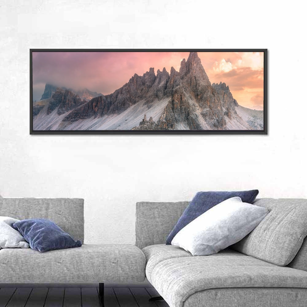 Dolomites Sunset, South Tirol Wall Art in a room, panoramic
