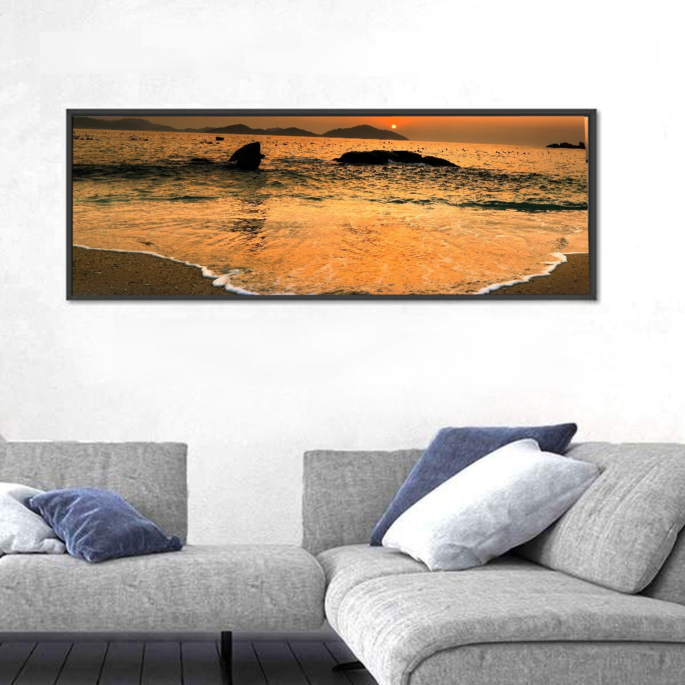 Khanh Hoa Beach Sunset Wall Art in a room, panoramic