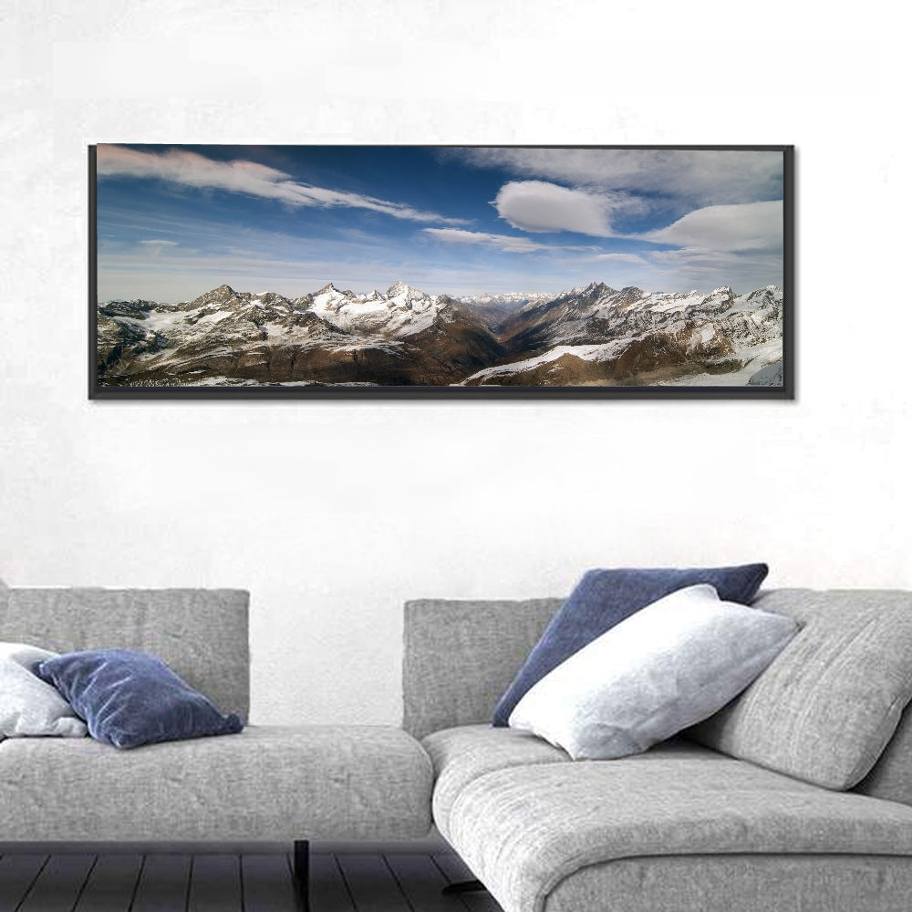 Snow-capped Peaks of Zermatt Wall Art in a room, panoramic