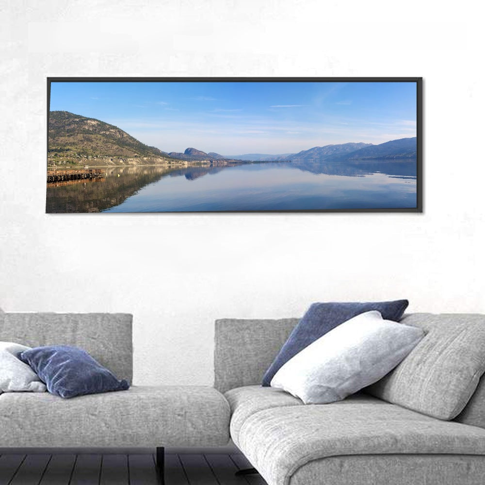 Lake Okanagan Reflection Wall Art in a room, panoramic