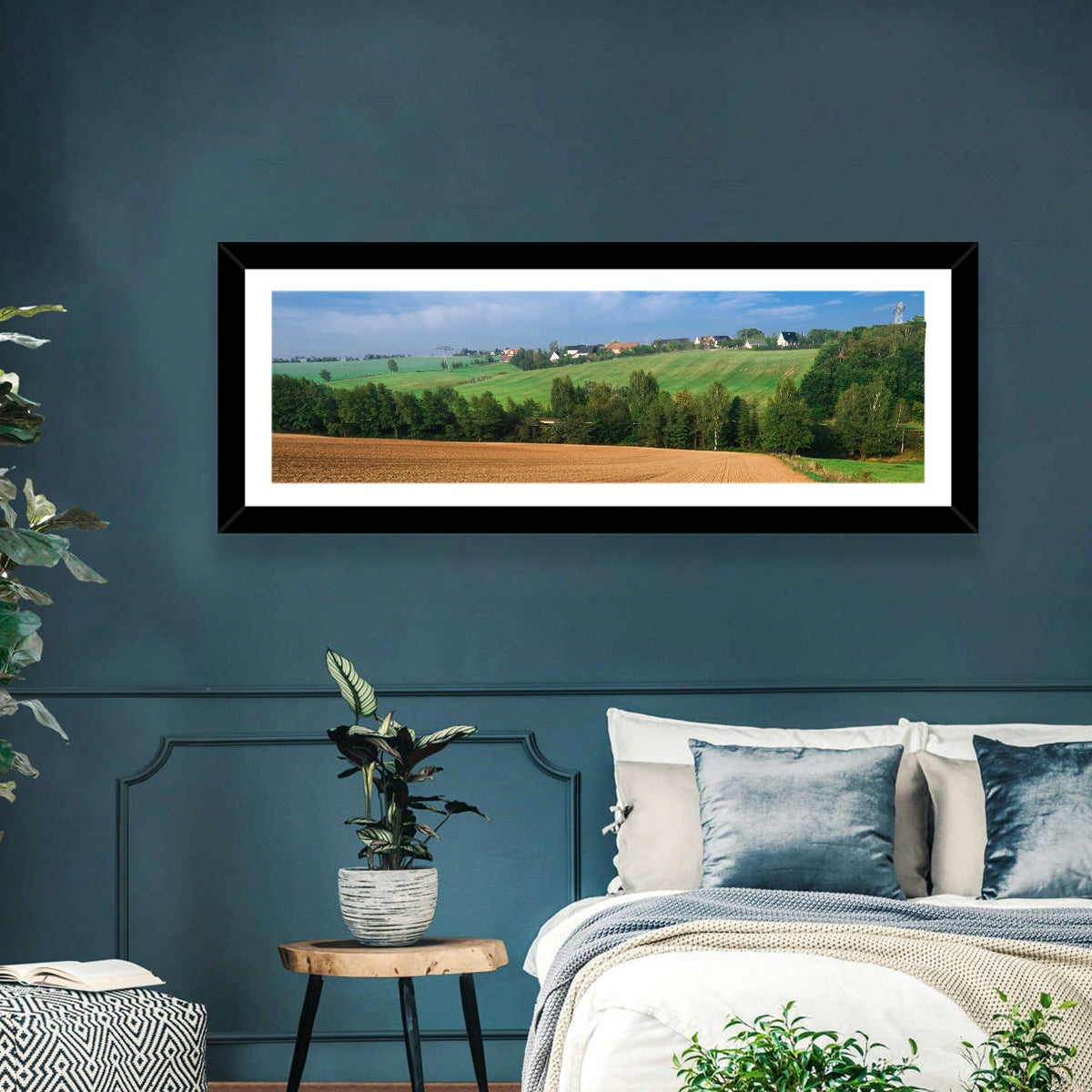 Kansas Wheat Fields Wall Art in a room, panoramic