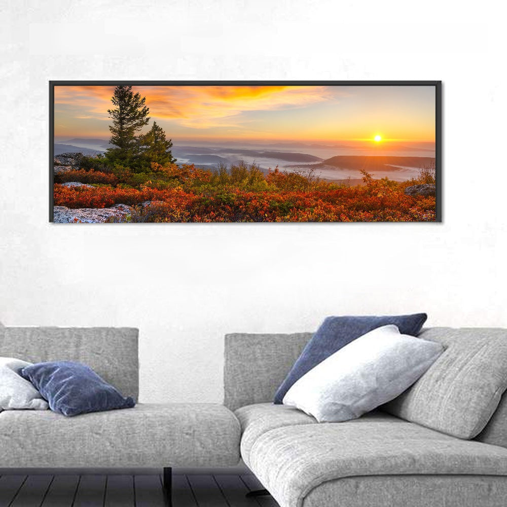 Sunrise Over Dolly Sods Wall Art in a room, panoramic