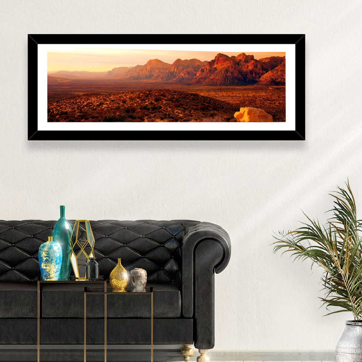 Red Rock Canyon Sunset Wall Art in a room, panoramic