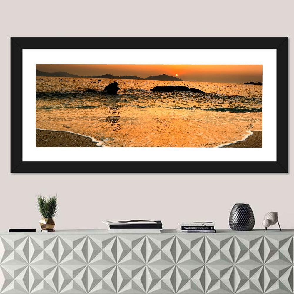 Khanh Hoa Beach Sunset Wall Art in a room, panoramic