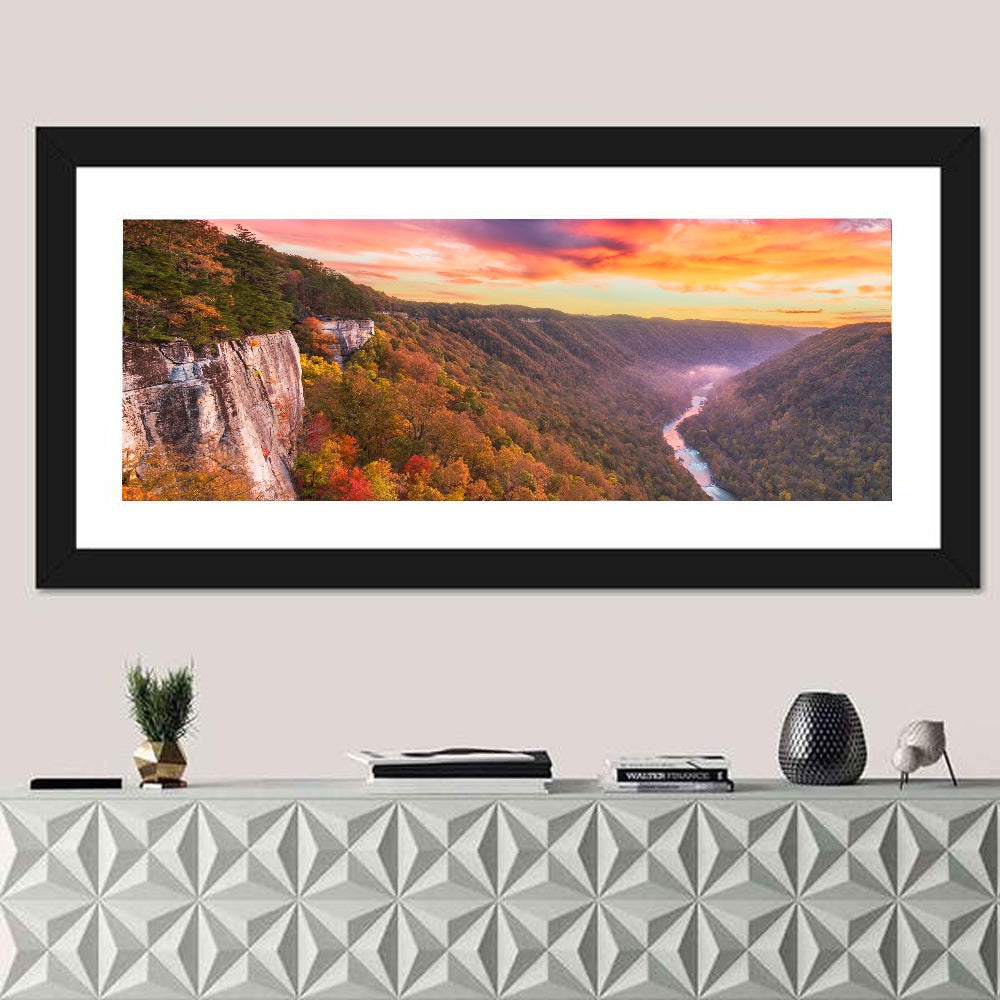 New River Gorge Sunset Wall Art in a room, panoramic