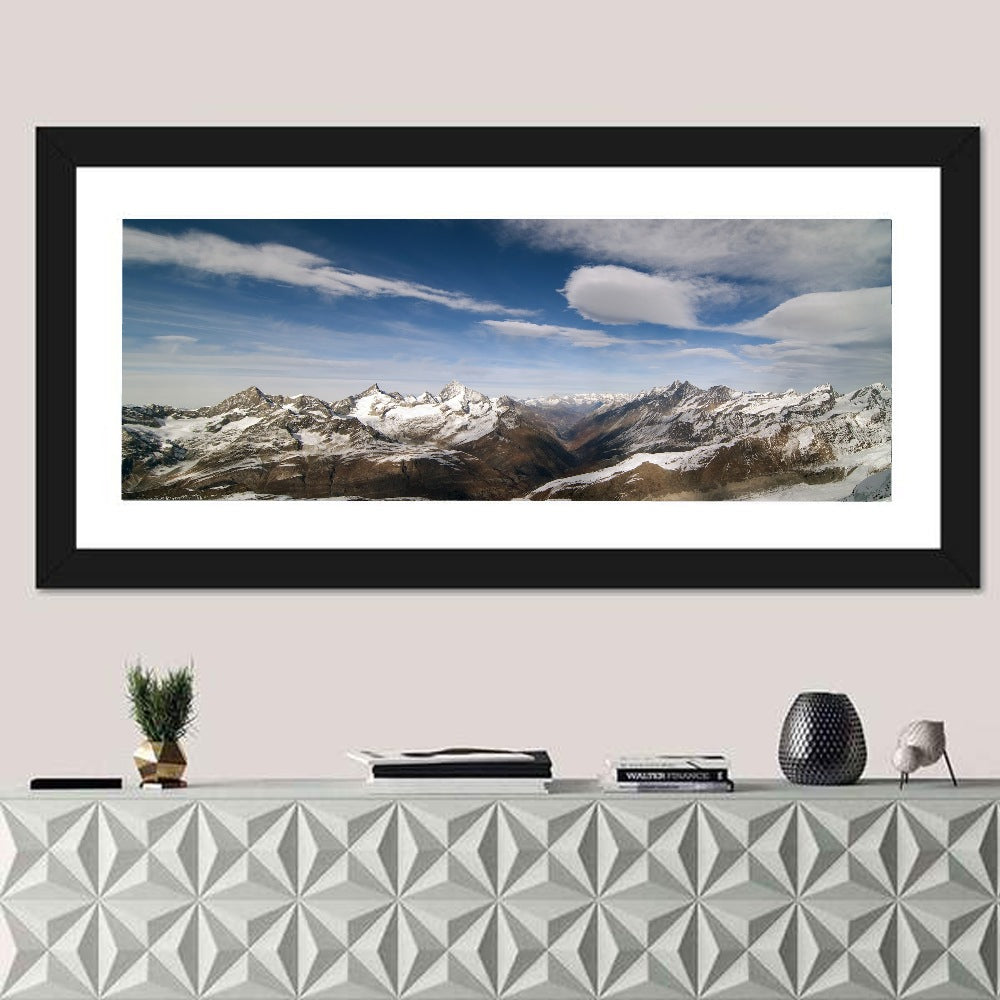 Snow-capped Peaks of Zermatt Wall Art in a room, panoramic