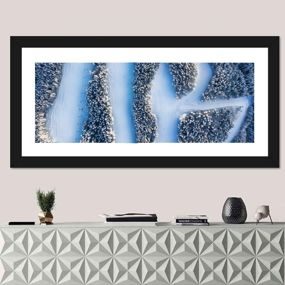 Ski Resort Pathways Wall Art in a room, panoramic