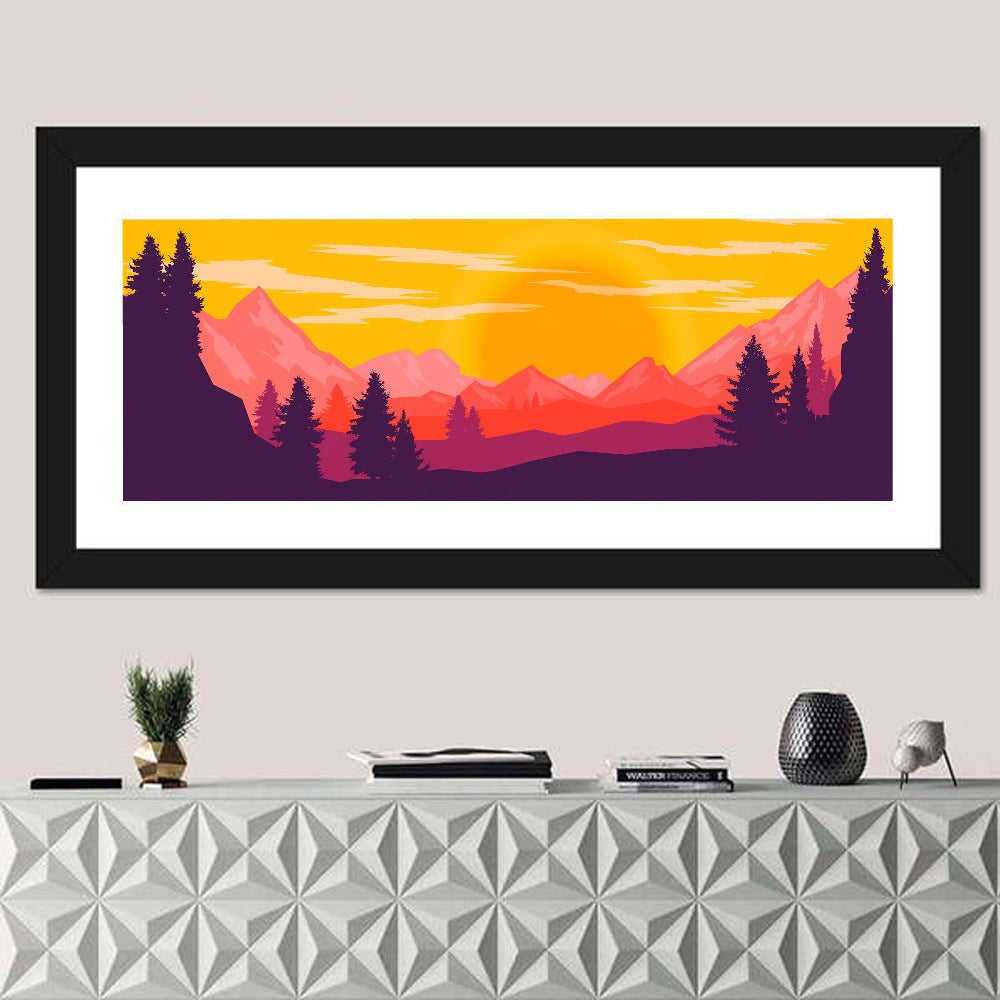 Crimson Peaks at Sunset Wall Art in a room, panoramic