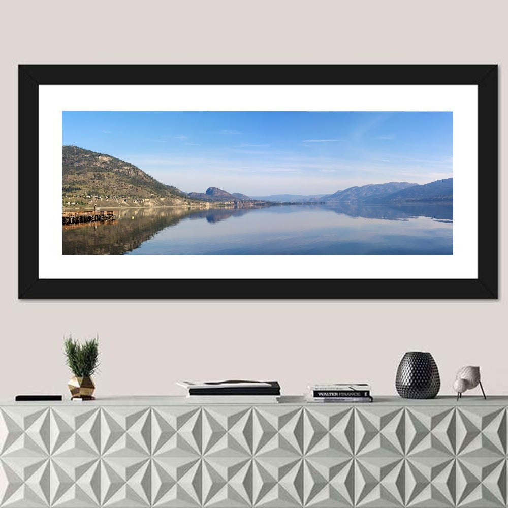 Lake Okanagan Reflection Wall Art in a room, panoramic