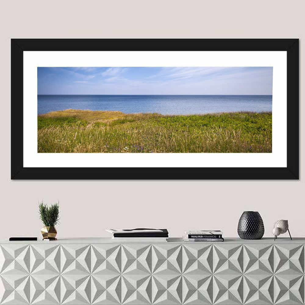 Atlantic Coastal Meadow Wall Art in a room, panoramic