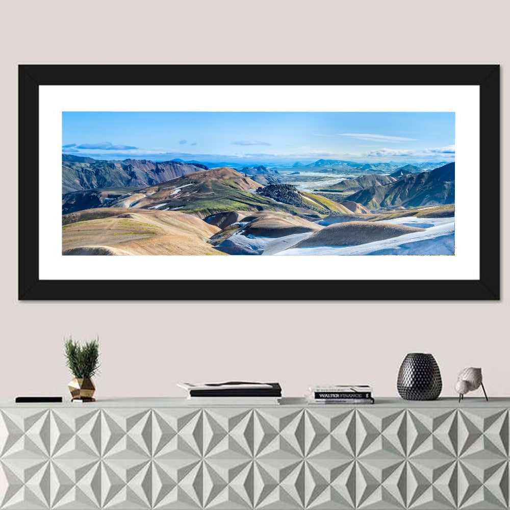 Rhyolite Mountain Range Wall Art in a room, panoramic