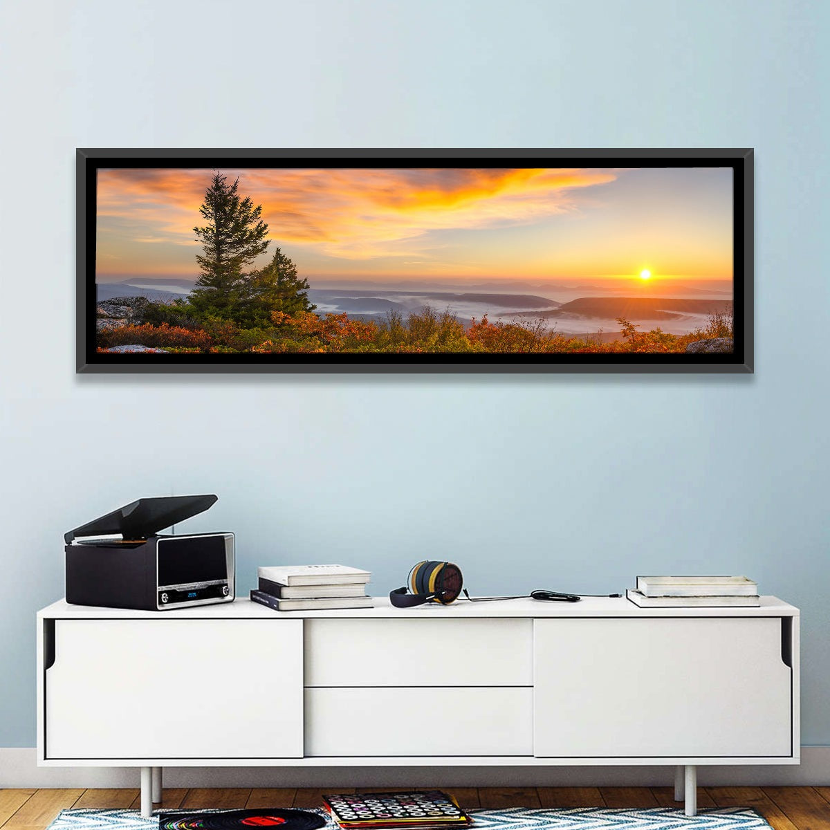 Sunrise Over Dolly Sods Wall Art in a room, panoramic