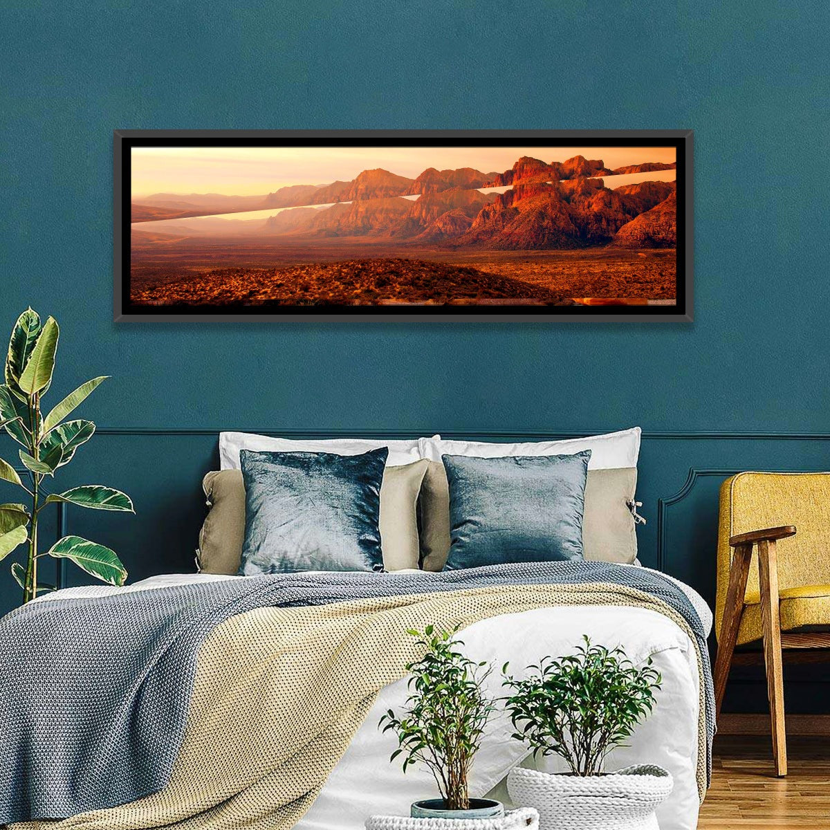 Red Rock Canyon Sunset Wall Art in a room, panoramic