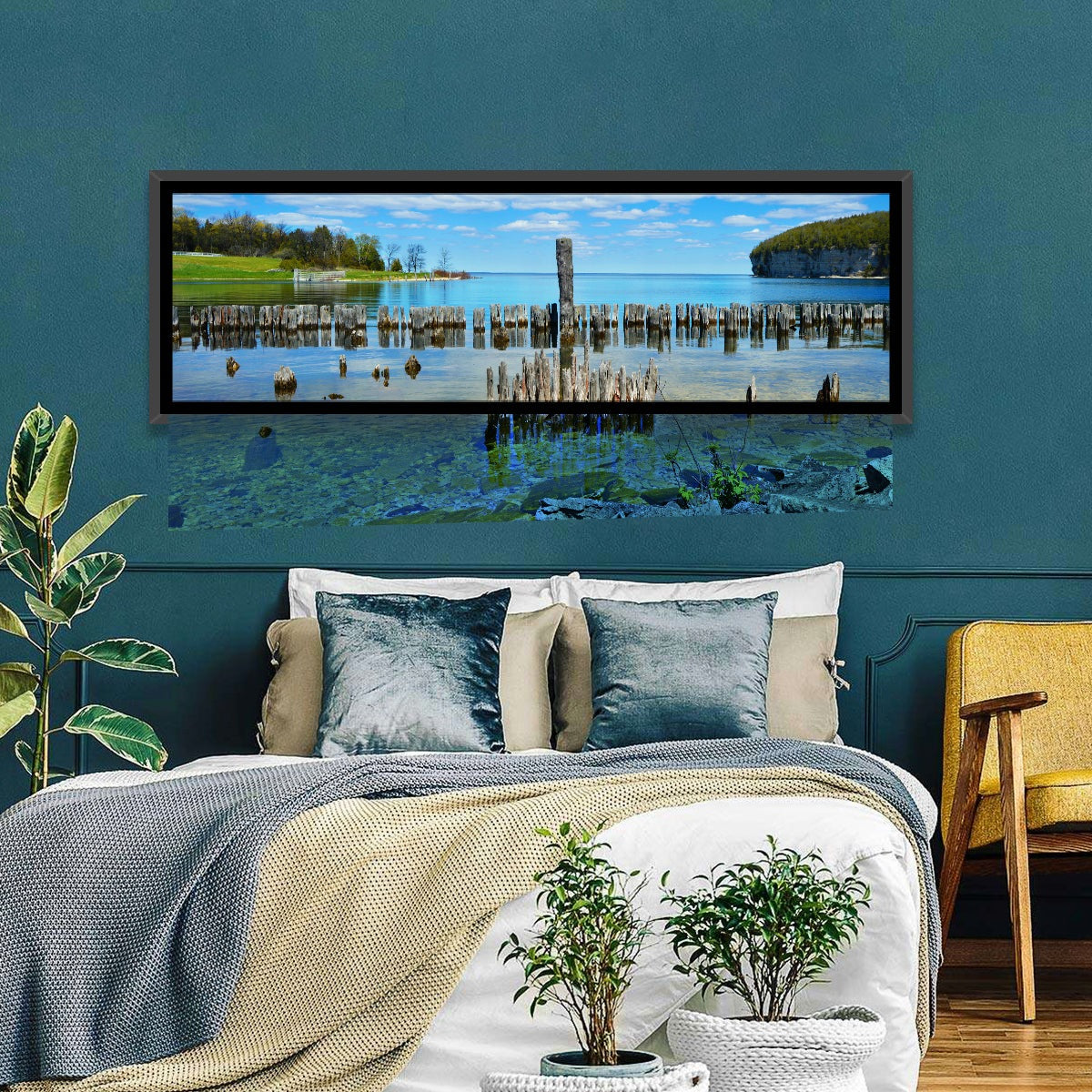 Big Bay De Noc Garden View Wall Art in a room, panoramic