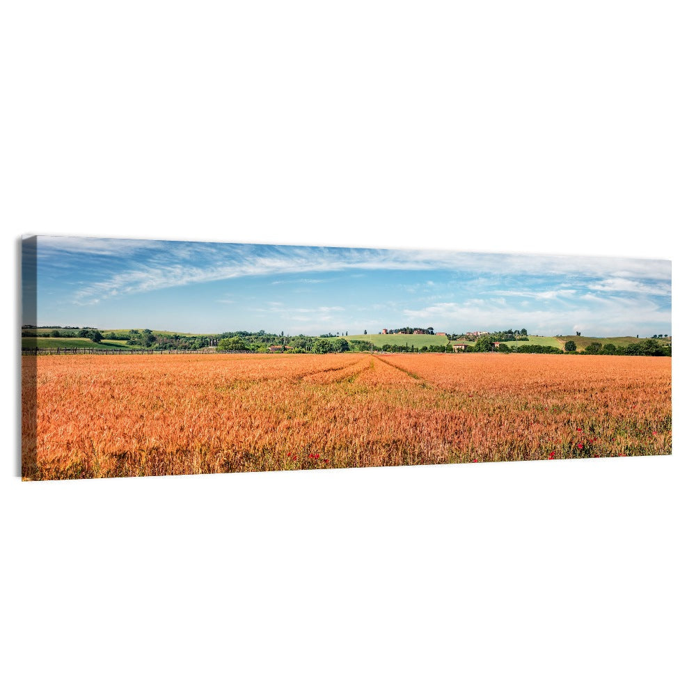 Golden Wheat Field with Poppies Wall Art, canvas print, panoramic