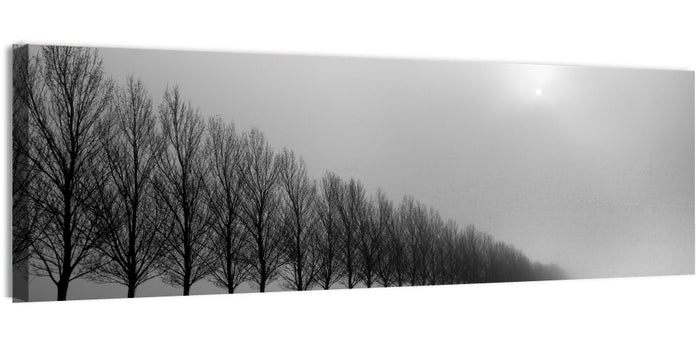 Misty Row of Bare Trees Wall Art as a canvas print