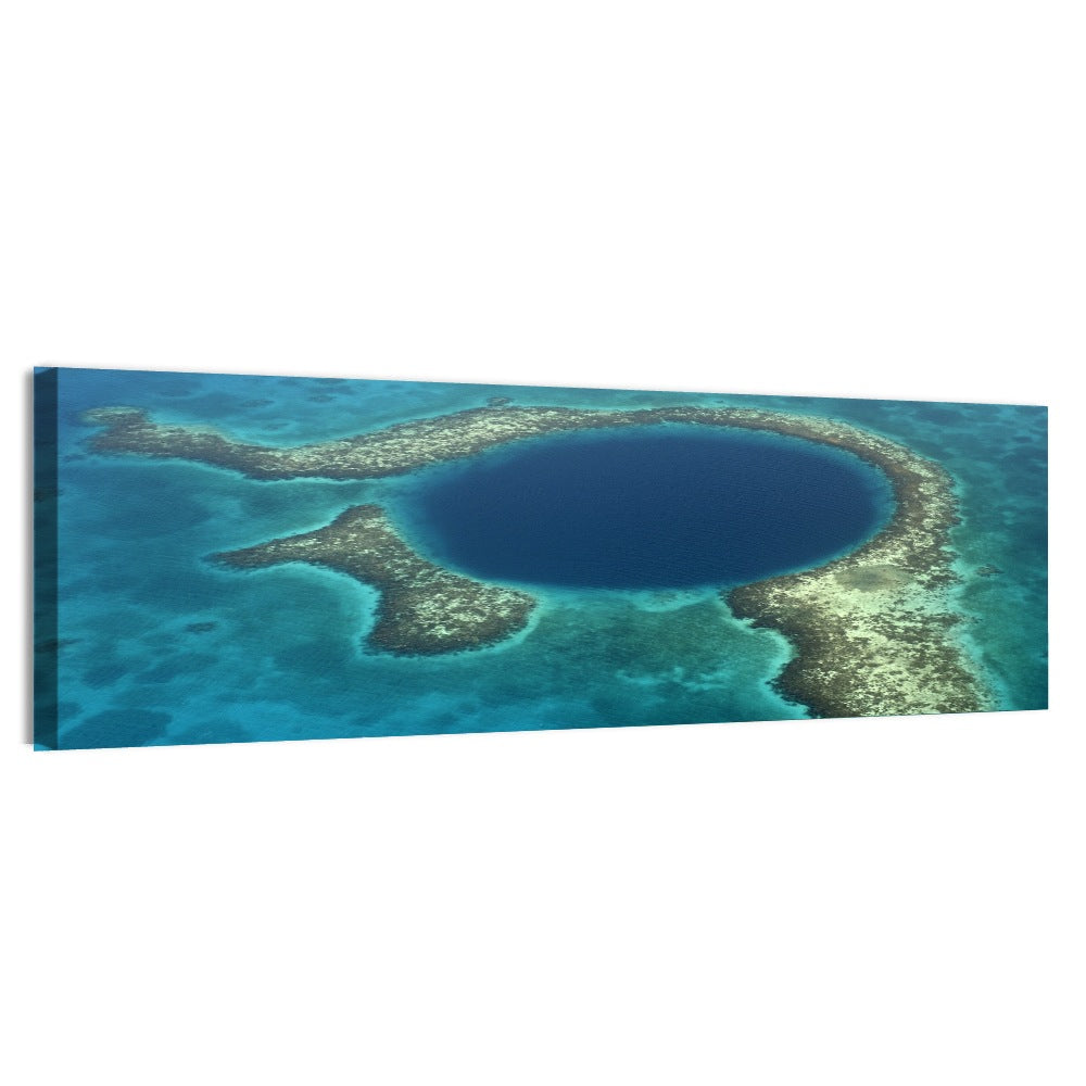 Great Blue Hole Aerial View Belize Wall Art, canvas print, panoramic