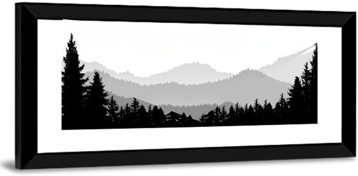 Foggy Mountain Silhouettes Wall Art as a framed print