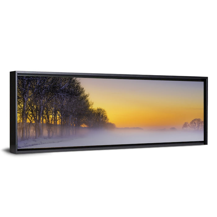 Winter Fog at Sunset Wall Art as a framed canvas