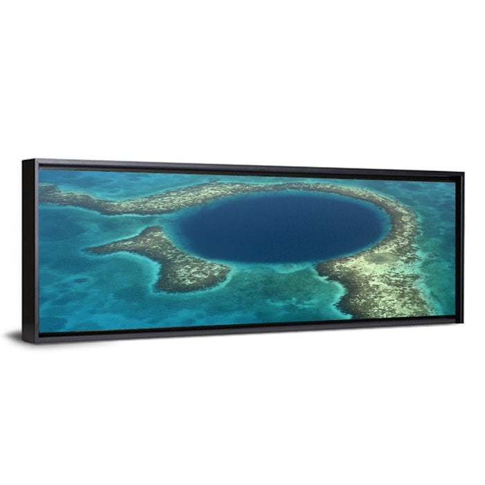 Great Blue Hole Aerial View Belize Wall Art as a framed canvas