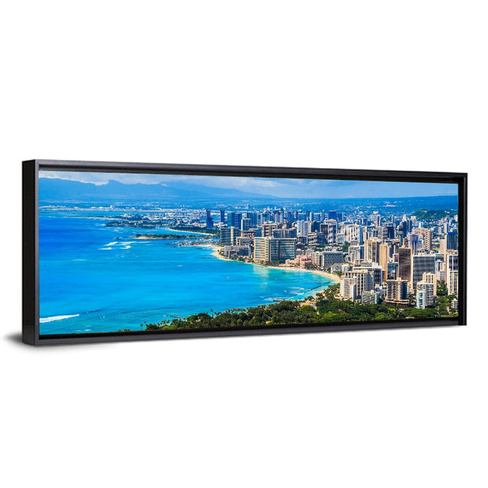 Honolulu Skyline Wall Art as a framed canvas