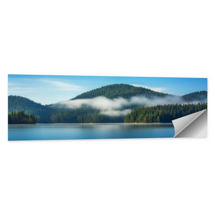 Misty Morning Over Mountain Lake Wall Art as a poster print