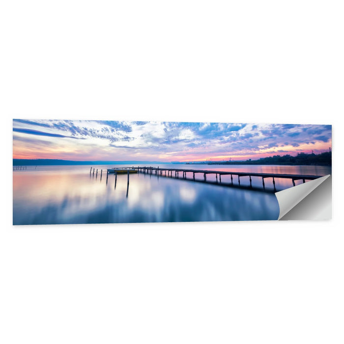 Cloudy Lake Pier at Dusk Wall Art as a poster print