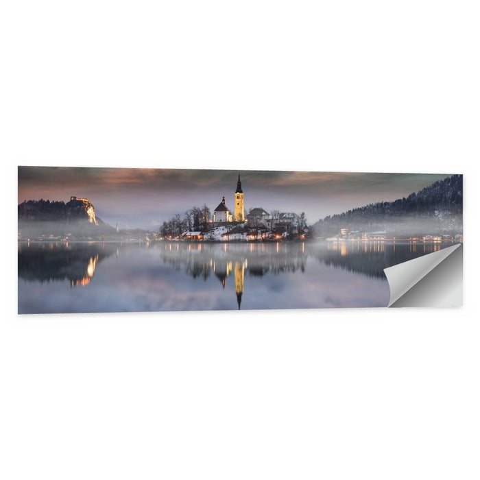 Lake Bled Misty Sunset Wall Art as a poster print