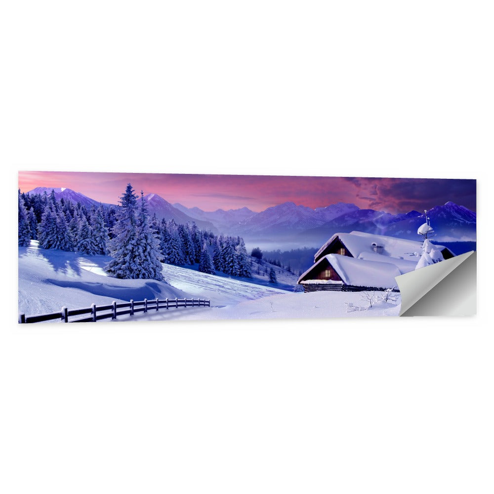 Snowy Mountain Cabin Wall Art, poster print, panoramic