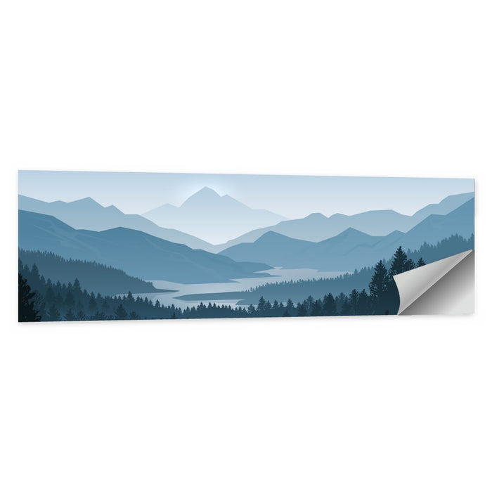 Misty Mountain Lake Silhouette Wall Art as a poster print