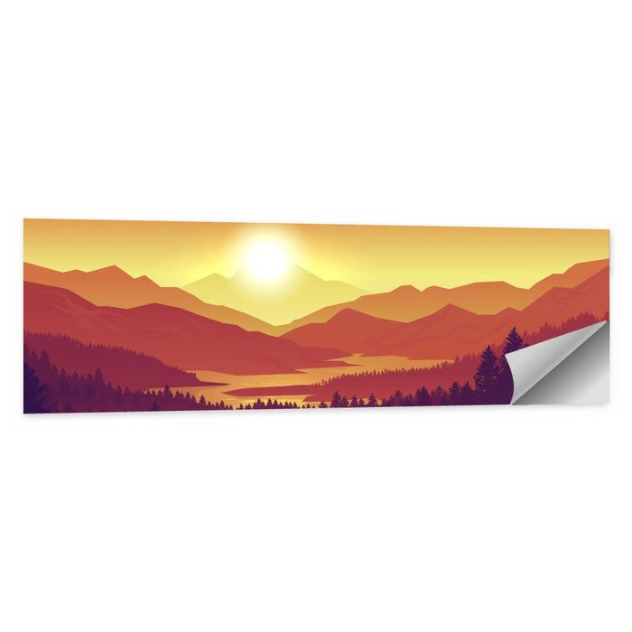 Sunset Pines and Layered Mountains Wall Art as a poster print