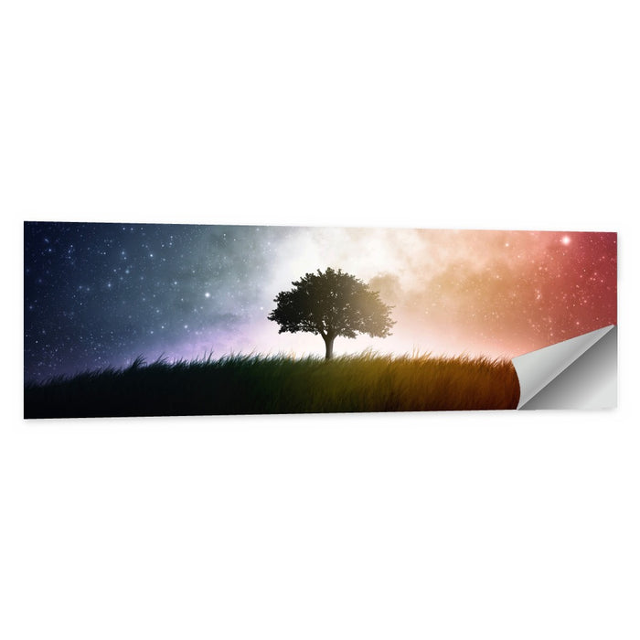 Tree Silhouette Under Nebula Sky Wall Art as a poster print