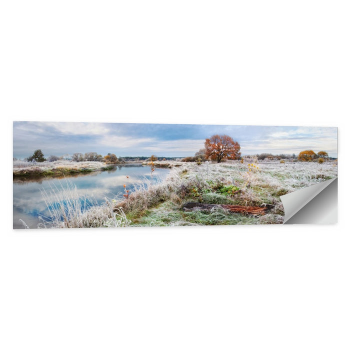Frosted Autumn River Landscape Wall Art as a poster print