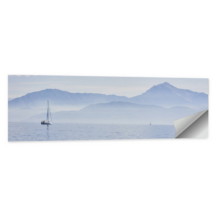 Sailboat and Misty Mountains Wall Art as a poster print