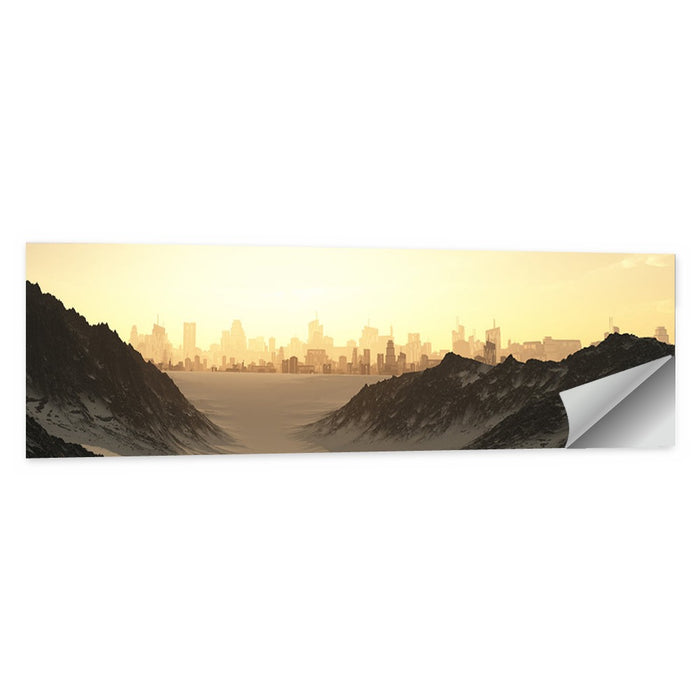 Futuristic City Sunset Wall Art as a poster print