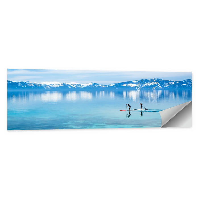 Two Paddleboarders on Mountain Lake Wall Art as a poster print