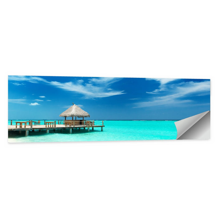 Thatched Beach Bar Pier Wall Art as a poster print