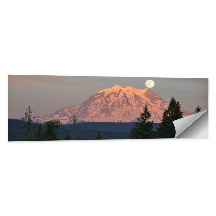 Mount Rainier Alpenglow with Full Moon Wall Art as a poster print