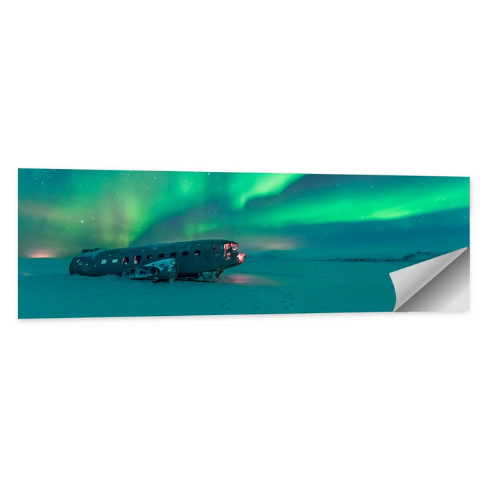 Northern Lights Over Sólheimasandur Wreck Wall Art as a poster print