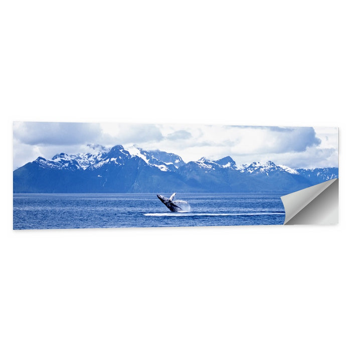 Humpback Whale with Snow Capped Mountains Wall Art as a poster print