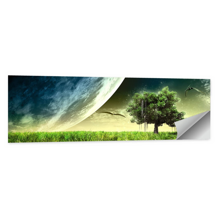 Alien Meadow Under a Giant Planet Wall Art as a poster print