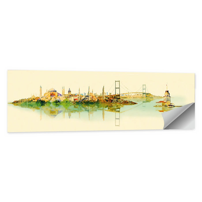 Istanbul Bosphorus Watercolor Skyline Wall Art as a poster print